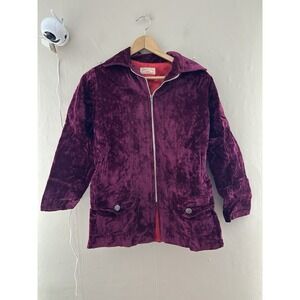 VTG Velvet Jacket S/M Handmade Pockets Zip Up Collared Purple Academia Y2K